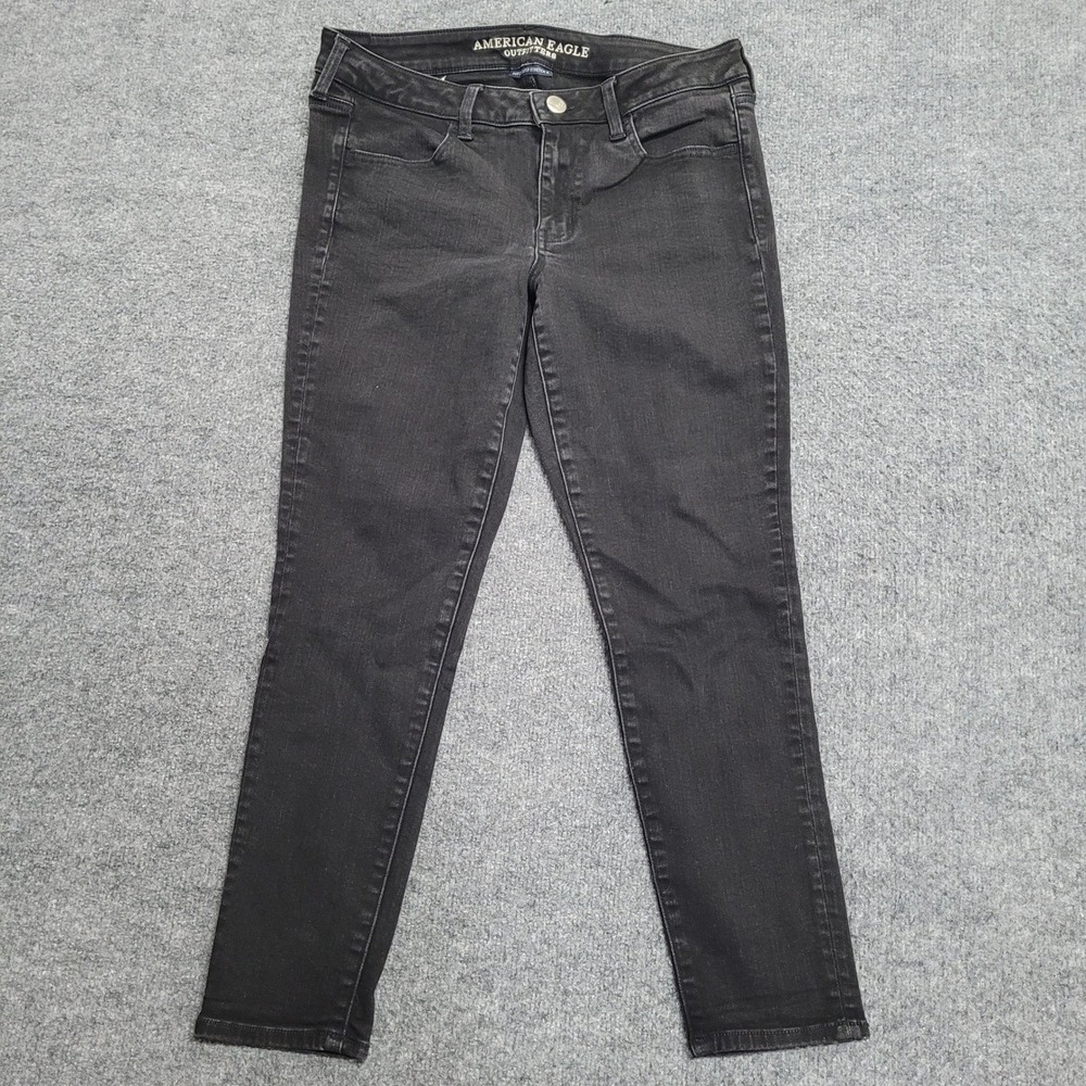 American Eagle Jeans Womens 12 Short Black Super Super Stretch X Skinny Faded